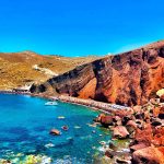 santorini volcanic beach black sand landscape
