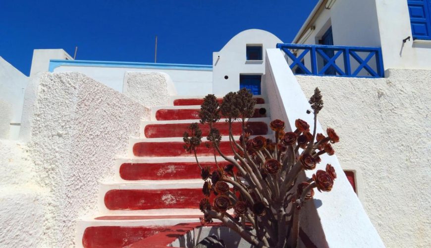 santorini in august caldera summer view