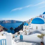 santorini in september caldera warm light