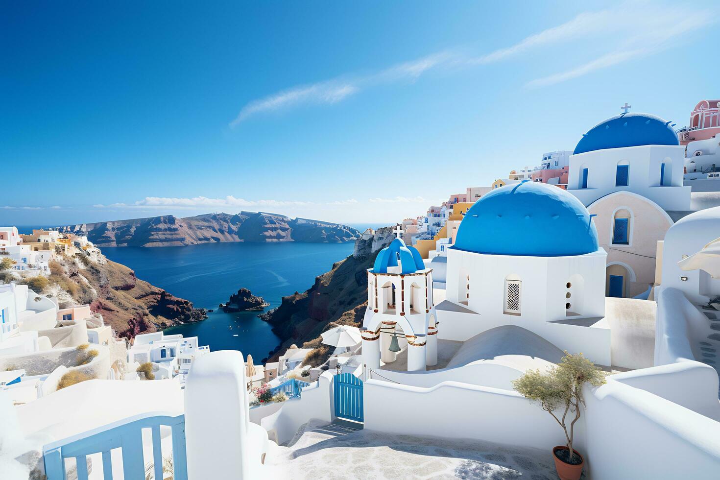 santorini in september caldera warm light